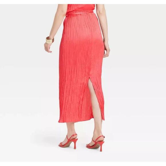 A New Day Women's Textured Crinkle Satin Midi Skirt Coral Pink Size XXL NWT - Picture 3 of 6